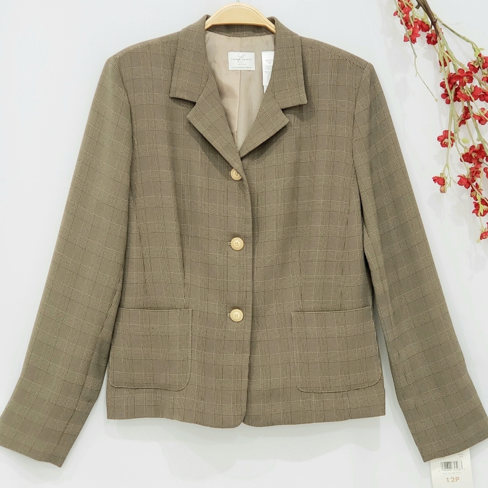 NEW Liz Claiborne Emma James Back To The City Plaid Blazer sz 12P